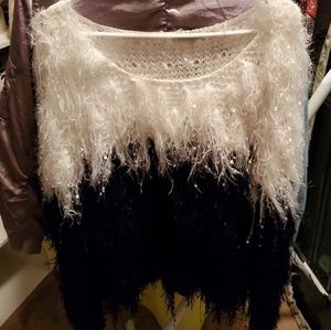 Black and white shag sweater